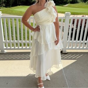 Lulu's Ivory One-Shoulder Layered Dress